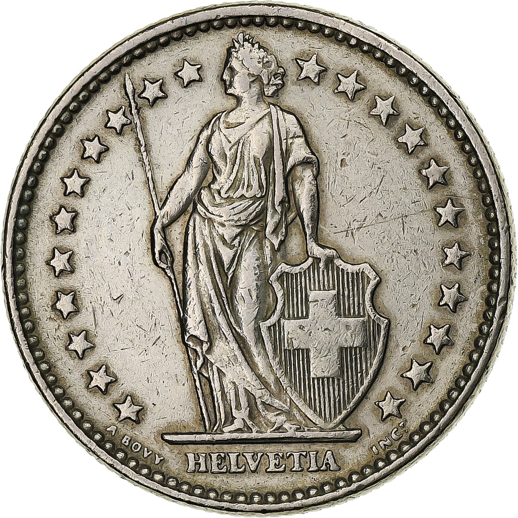 Suíça, 2 Francs, Helvetia, 1968, Bern, Cobre-níquel, AU(55-58)