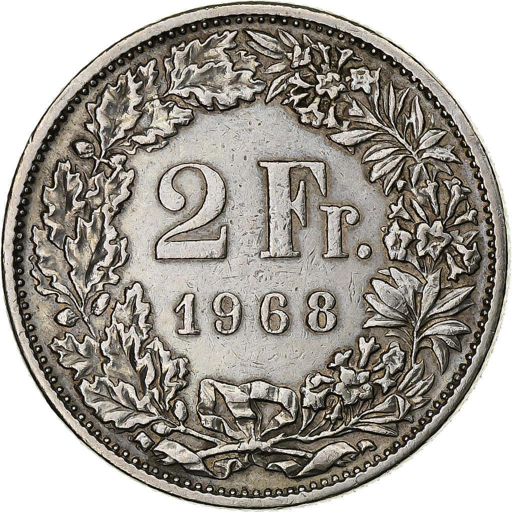 Suiza, 2 Francs, Helvetia, 1968, Bern, Cobre - níquel, EBC