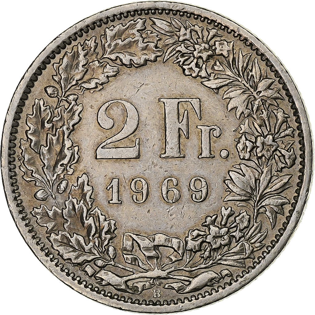 Suiza, 2 Francs, Helvetia, 1969, Bern, Cobre - níquel, EBC