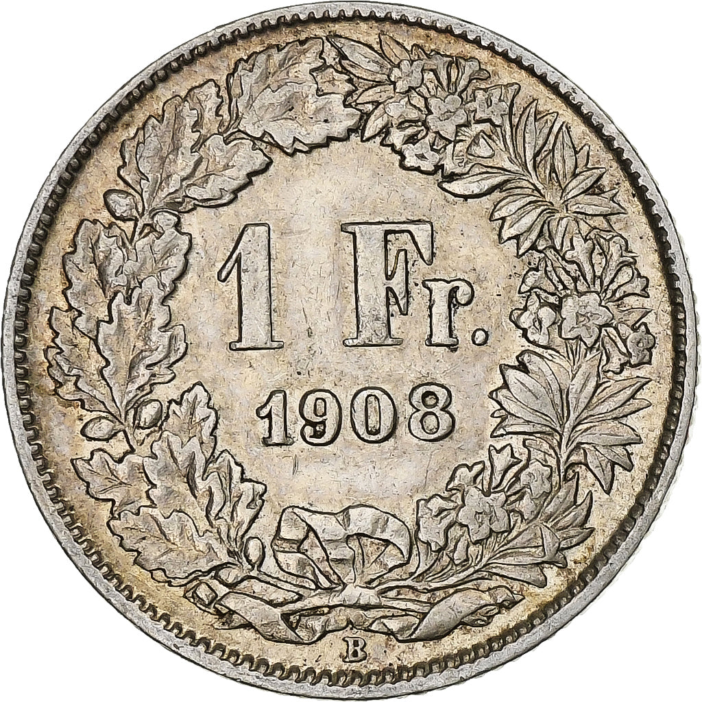 Switzerland, Franc, Helvetia, 1908, Bern, Silver, AU(50-53)