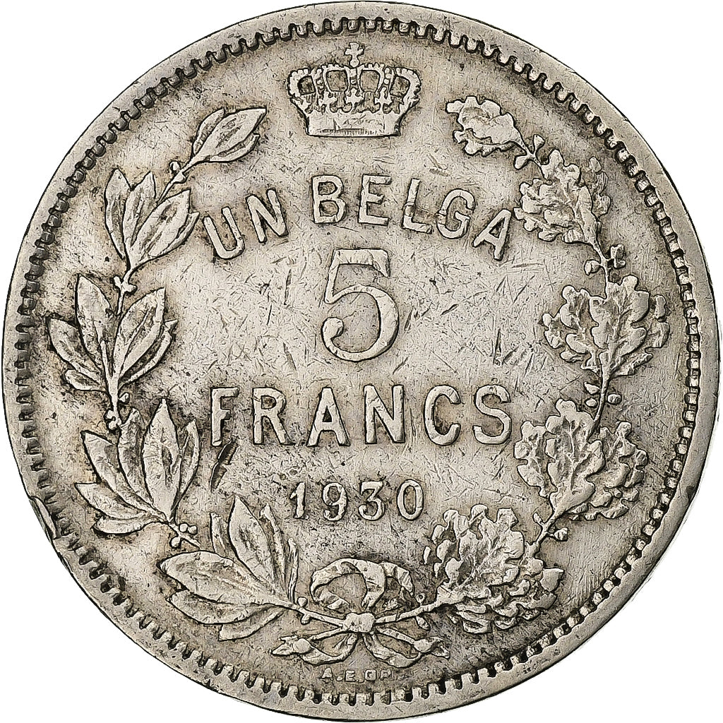 Belgique, Albert I, 1 belga - 5 francs, 1930, Bruxelles, Nickel, TTB