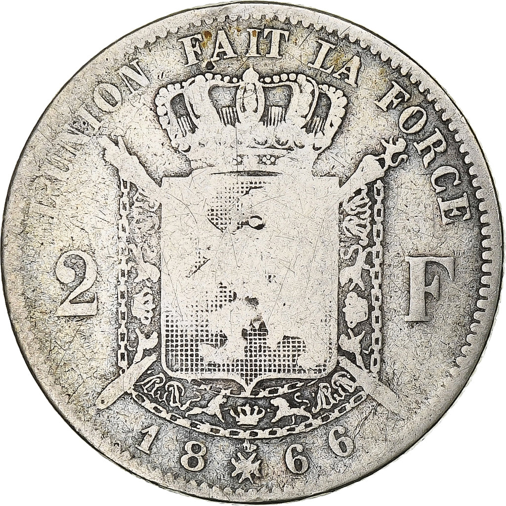 Belgien, Leopold II, 2 Francs, 1866, Brussels, Silber, SGE+