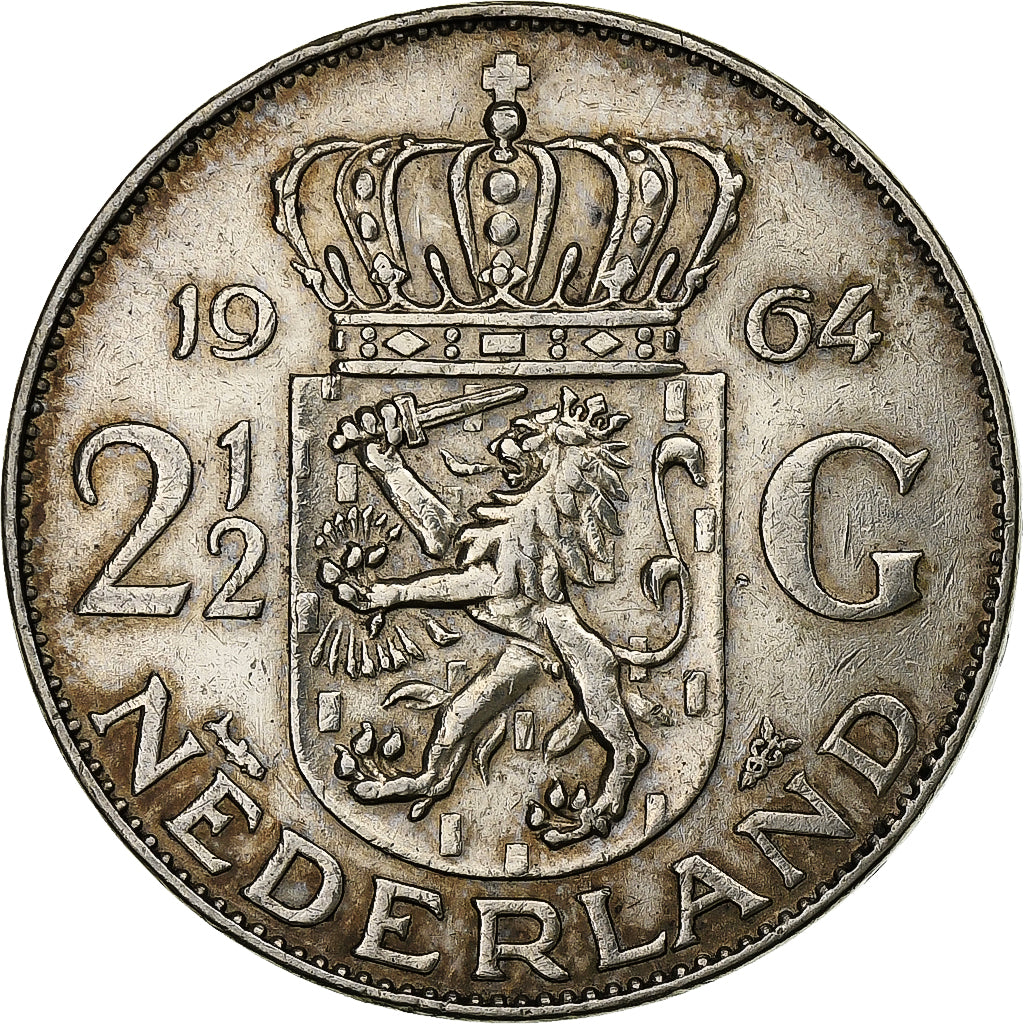 Netherlands, Juliana, 2-1/2 Gulden, 1964, Utrecht, Silver, EF(40-45)