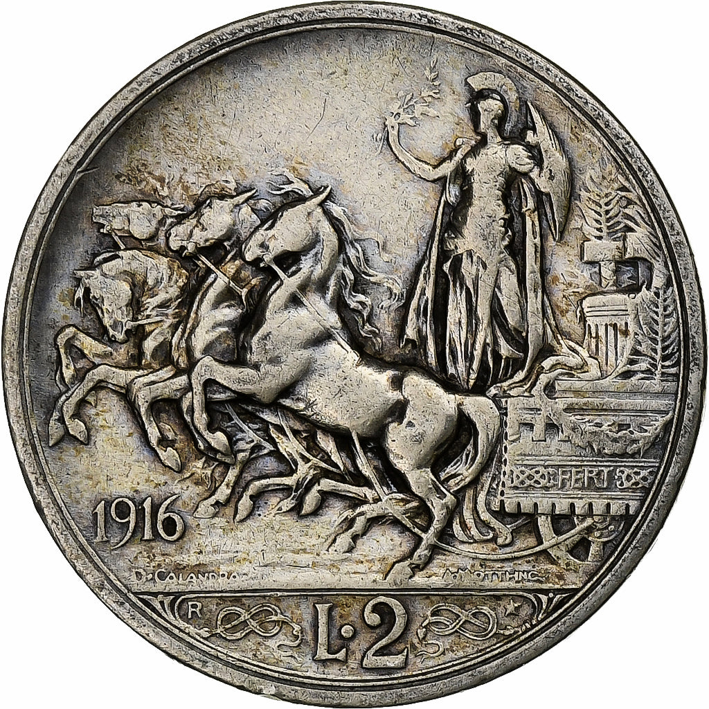 Italia, Vittorio Emanuele III, 2 Lire, 1916, Rome, Argento, MB