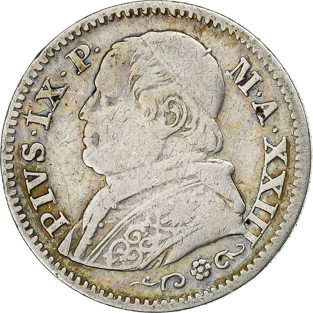 Papal States, Pius IX, 10 Soldi, 1869, Rome, Silver, VF(30-35)