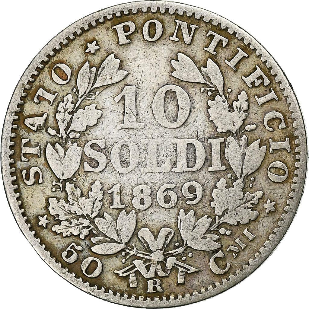 Papal States, Pius IX, 10 Soldi, 1869, Rome, Silver, VF(30-35)