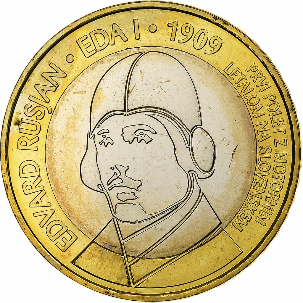 Eslovénia, 3 Euro, First powered aircraft, 2009, Vantaa, Bimetálico, MS(63)