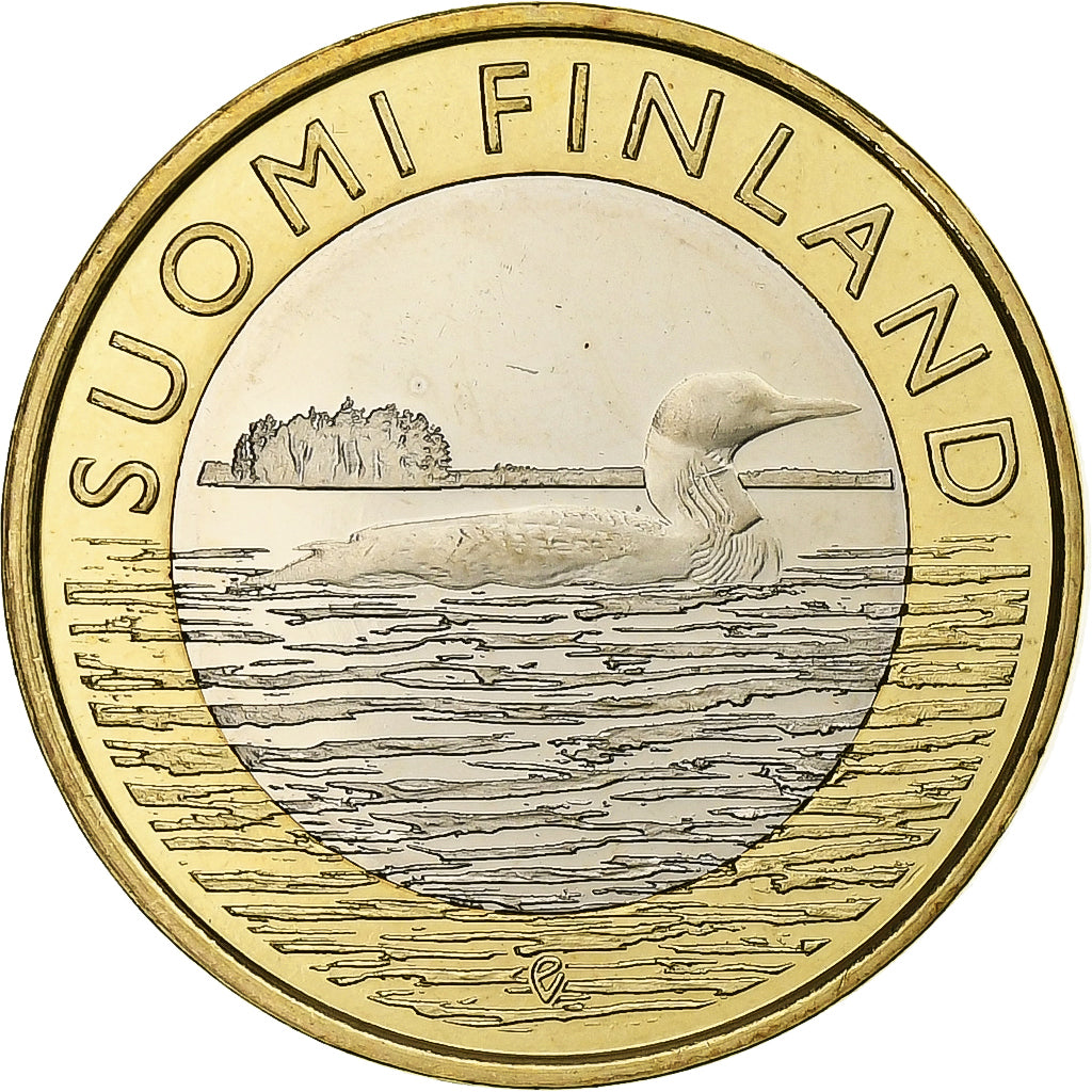 Finlândia, 5 Euro, Black-throated loon, 2014, Vantaa, Bimetálico, MS(63)