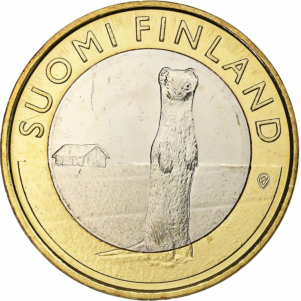 Finlandia, 5 Euro, Stoat in Ostrobothnia, 2015, Vantaa, Bimetaliczny, MS(63)