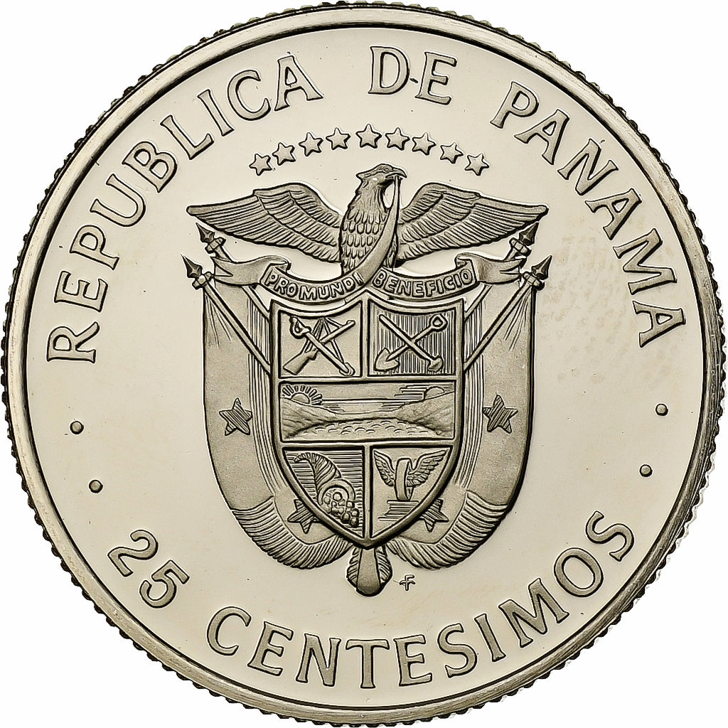 Panama, 25 Centesimos, 1975, Franklin Mint, Proof, Copper-Nickel Clad Copper