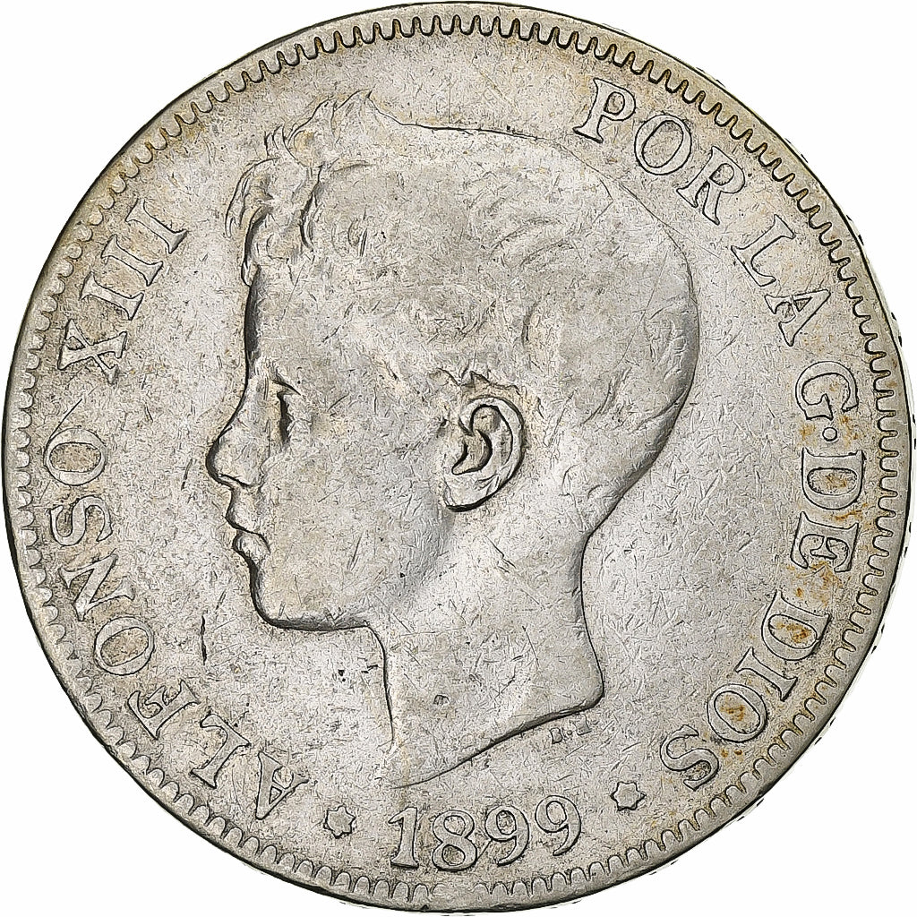 Spain, Alfonso XIII, 5 Pesetas, 1899, Madrid, Silver, VF(30-35)