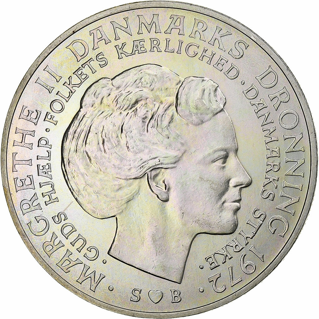 Denmark, Margrethe II, 10 Kroner, 1972, Copenhagen, Silver, MS(60-62)