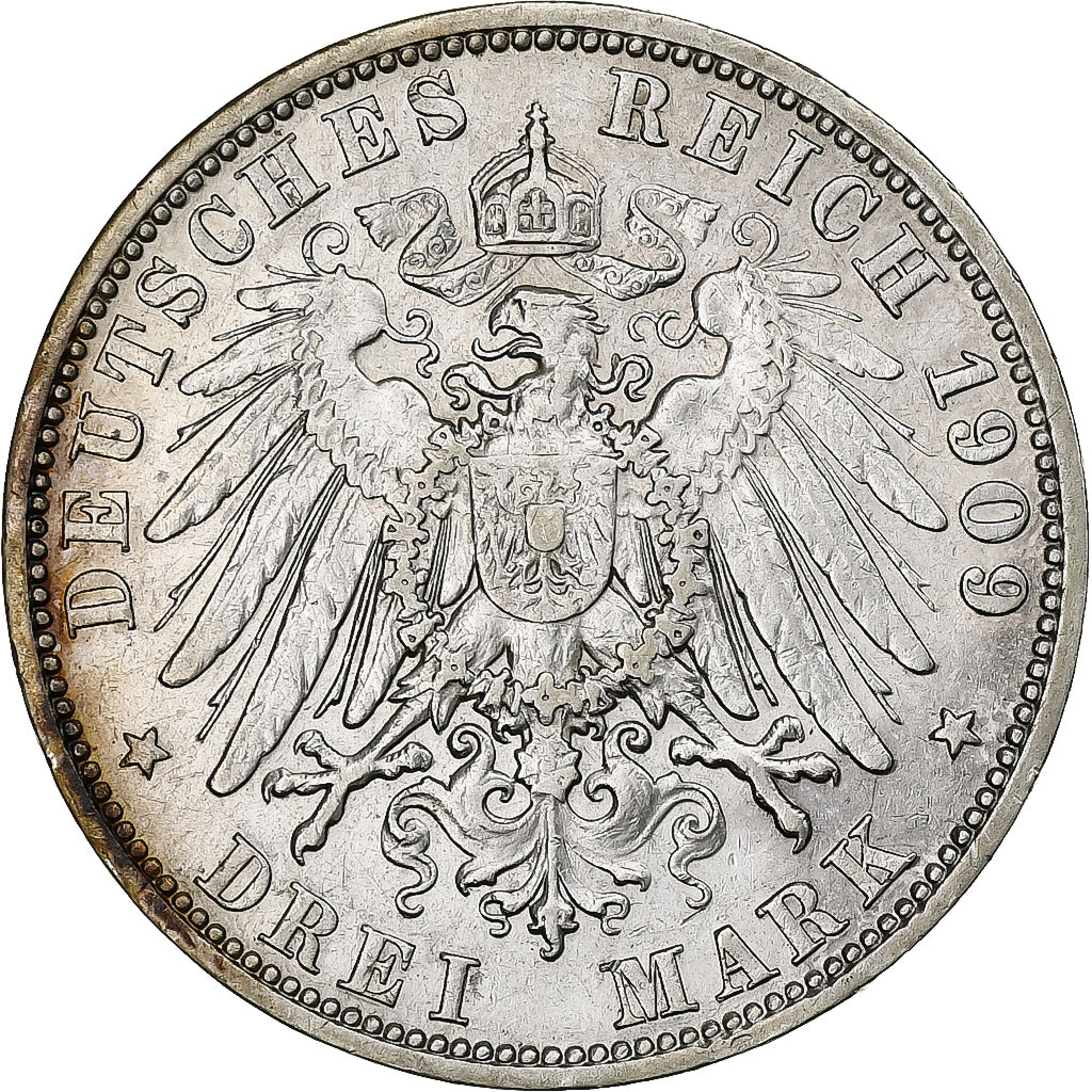 Kingdom of Prussia, Wilhelm II, 3 Mark, 1909, Berlin, Silber, SS+