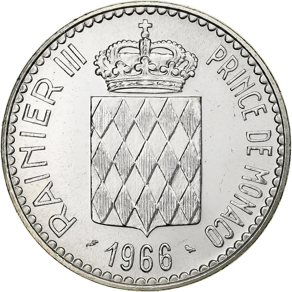 Mónaco, Rainier III, 10 Francs, 1966, Paris, Plata, MBC+