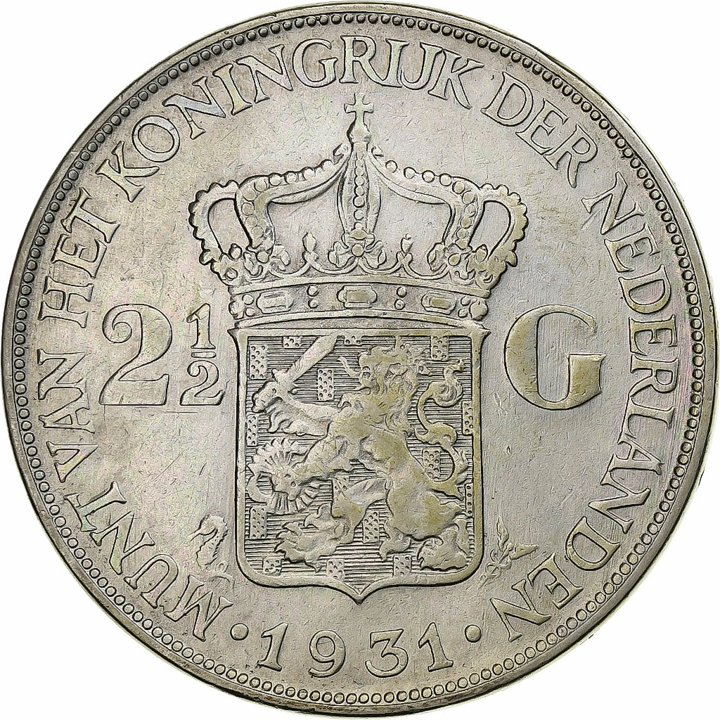 Paesi Bassi, Wilhelmina I, 2-1/2 Gulden, 1931, Utrecht, Argento, BB