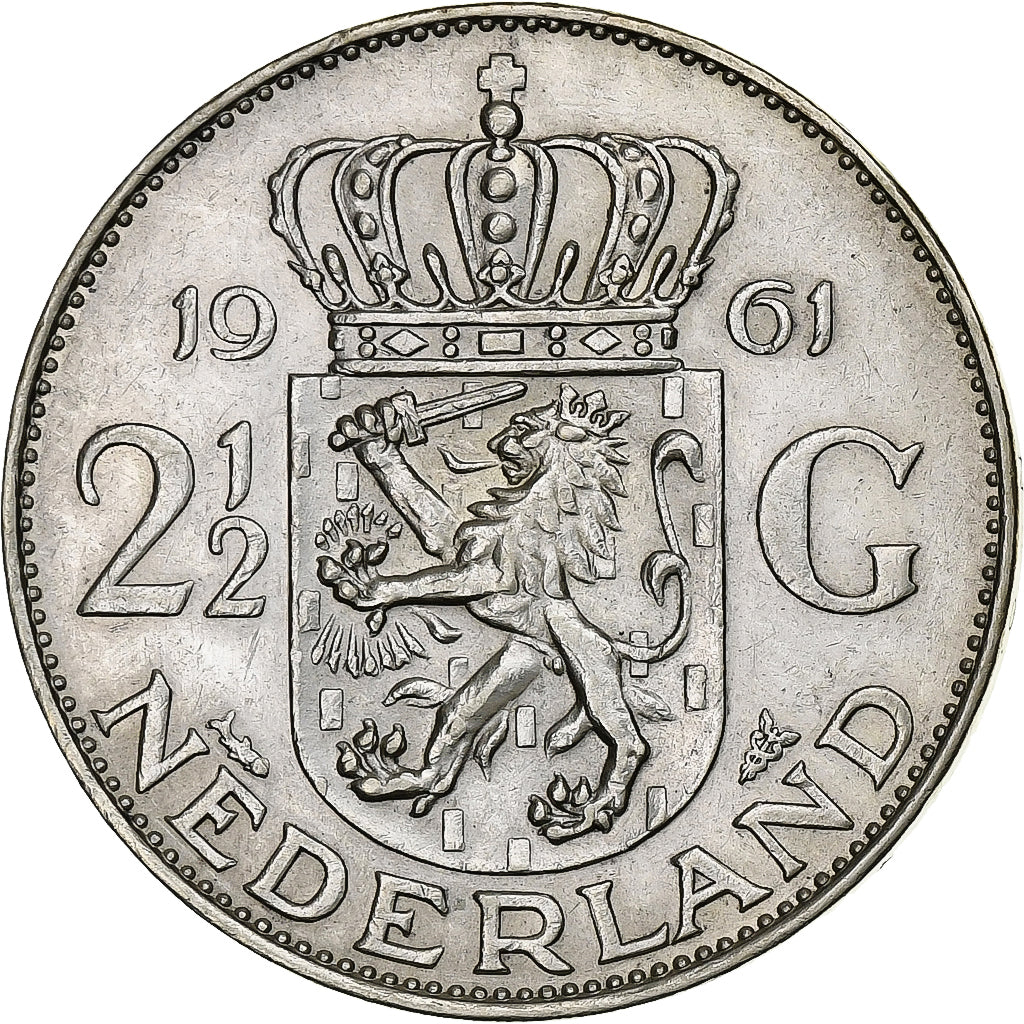 Nederland, Juliana, 2-1/2 Gulden, 1961, Utrecht, Zilver, ZF+