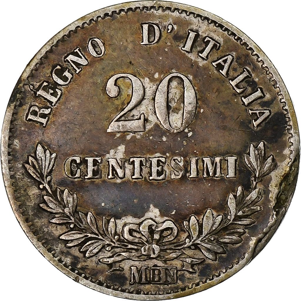 Italy, Vittorio Emanuele II, 20 Centesimi, 1863, Milan, Silver, VF(30-35)