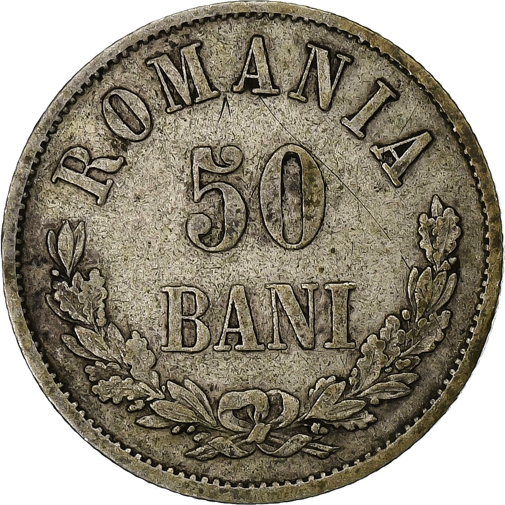 Romania, 50 Bani, 1873, Bucarest, Silver, VF(30-35)
