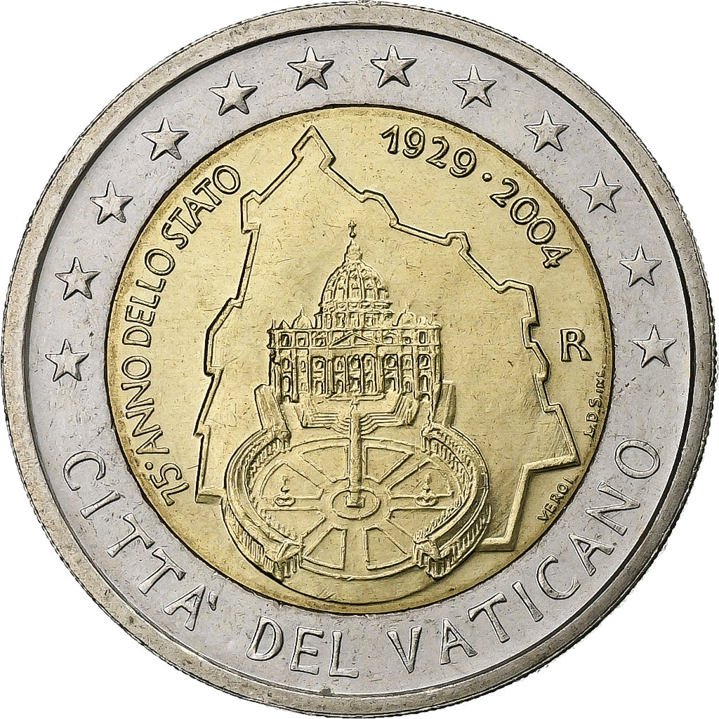 Vatican, 2 Euro, Foundation of the Vatican, 75th Anniversary, 2004, Rome