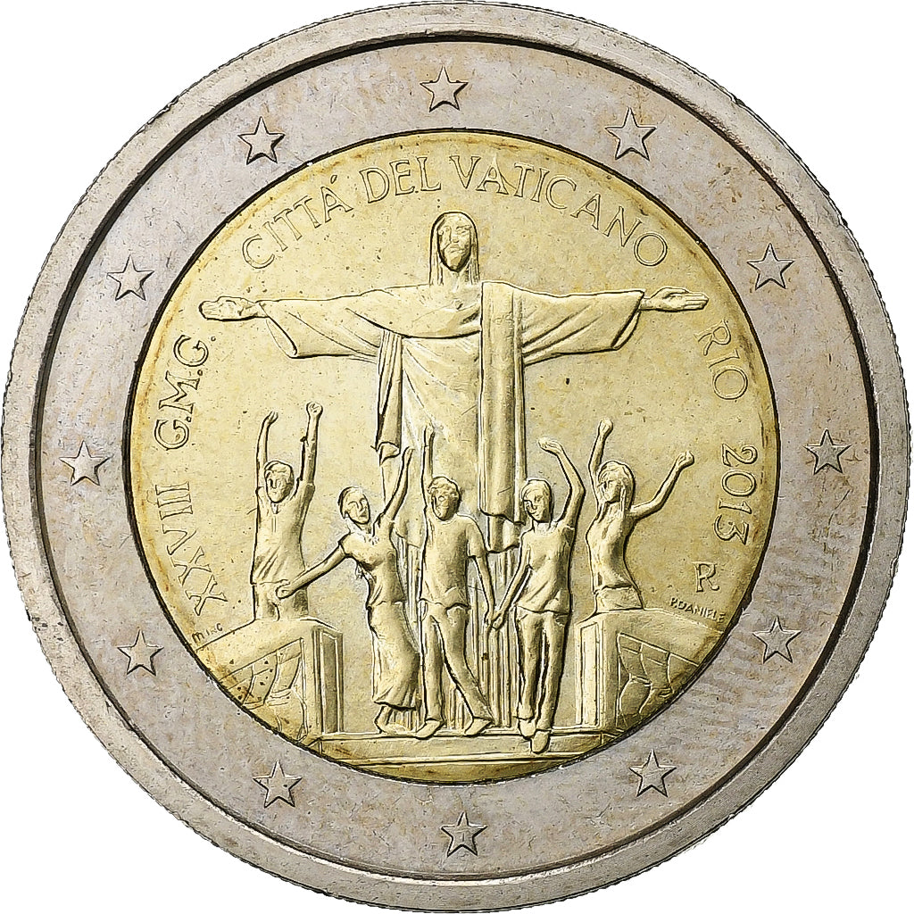 Vaticano, Francis I, 2 Euro, 28th World Youth Day, 2013, Rome, Bimetálico, EBC+