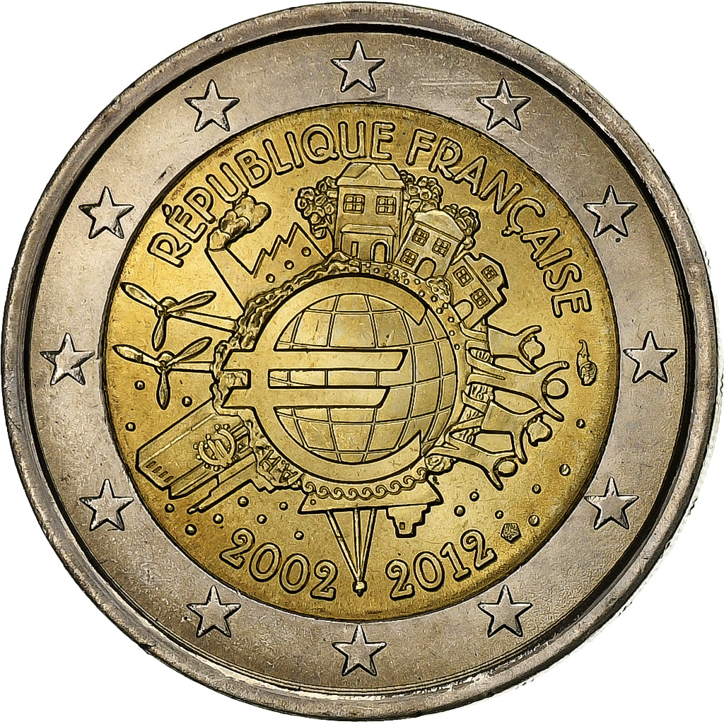 Frankrijk, 2 Euro, 10 Years of Euros Cash, 2012, MDP, Bi-Metallic, UNC-