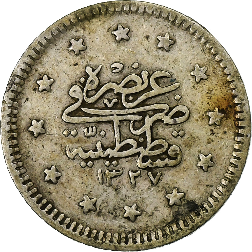 Empire ottoman, Mehmed V, 1 Kurus, 1910 (AH 1327/2), Constantinople, Argent, TB