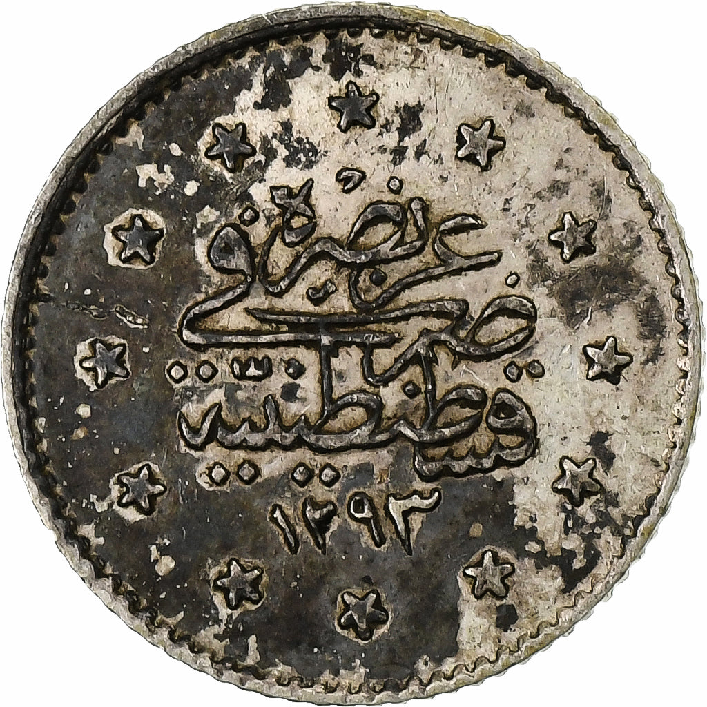 Ottoman Empire, Abdul Hamid II, 1 Kurus, 1884/AH1293, Constantinople, Plata, MBC