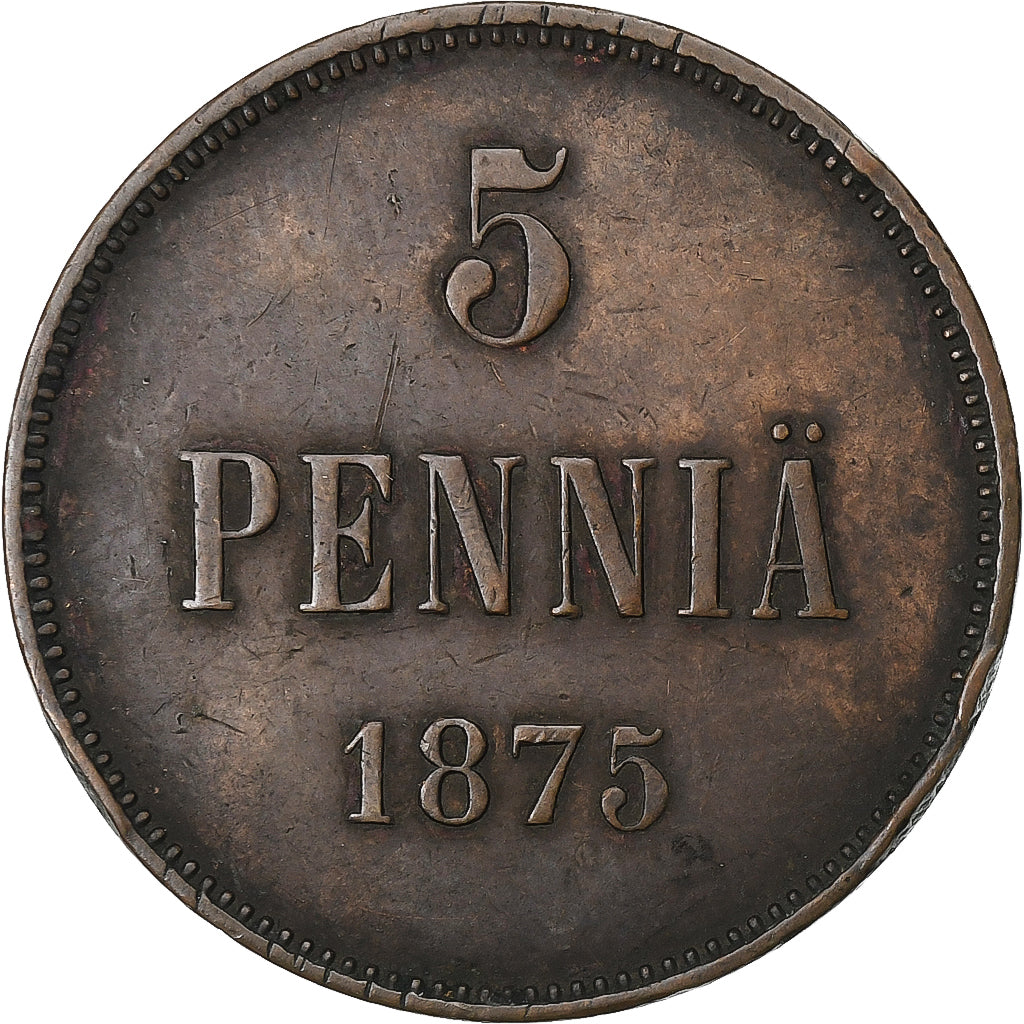 Finlandia, Alexander II, 5 Pennia, 1875, Helsinki, Rame, BB