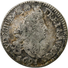 Francia, Louis XIV, 4 Sols aux 2 L, 1691, Paris, Plata, BC+, Gadoury:106