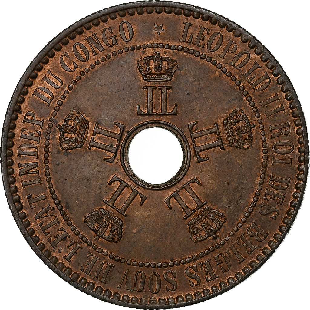 Congo belga, Leopold II, 5 Centimes, 1887, Cobre, MBC+