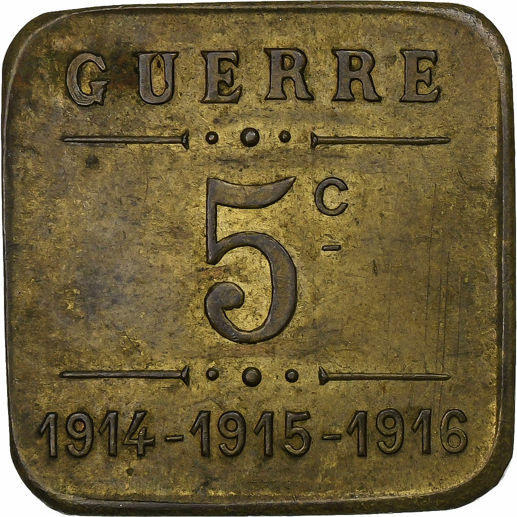 France, 5 Centimes, Société des Grands Cafés, 1914-1916, Brass, EF(40-45)