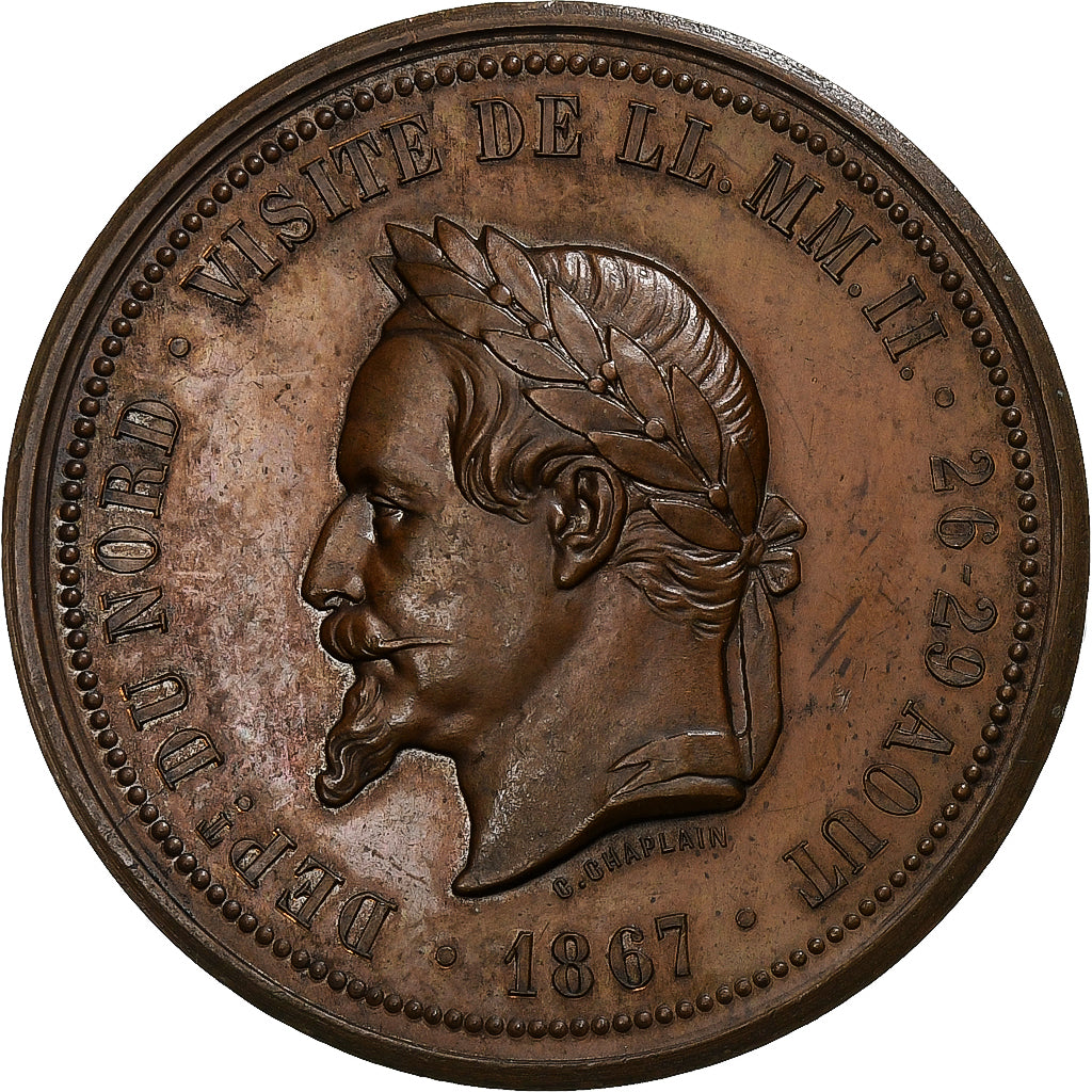 France, Medal, Chambre de Commerce de Lille, 1867, Copper, Chaplain, AU(55-58)