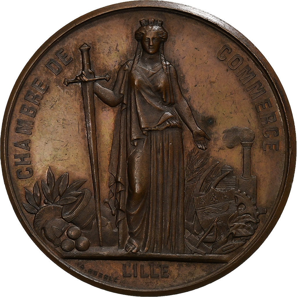 France, Medal, Chambre de Commerce de Lille, 1867, Copper, Chaplain, AU(55-58)
