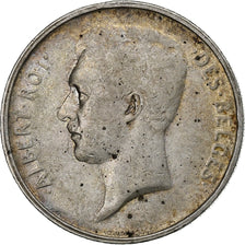 Bélgica, Albert I, 2 Francs, 1911, Brussels, Plata, BC+
