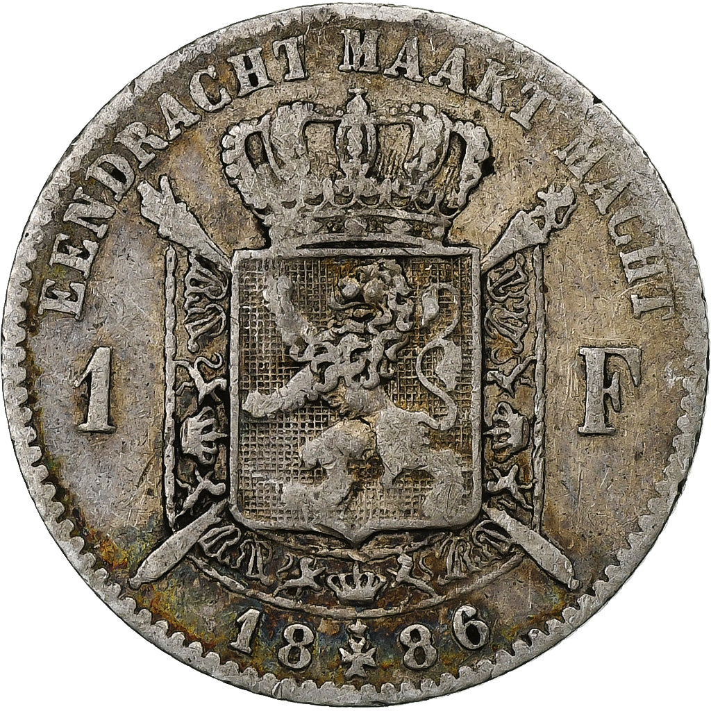 Belgium, Leopold II, 1 Franc, 1886, Brussels, Silver, VF(20-25)