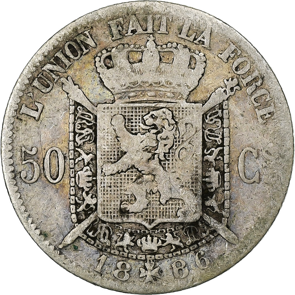 Belgien, Leopold II, 50 Centimes, 1886, Brussels, Silber, S