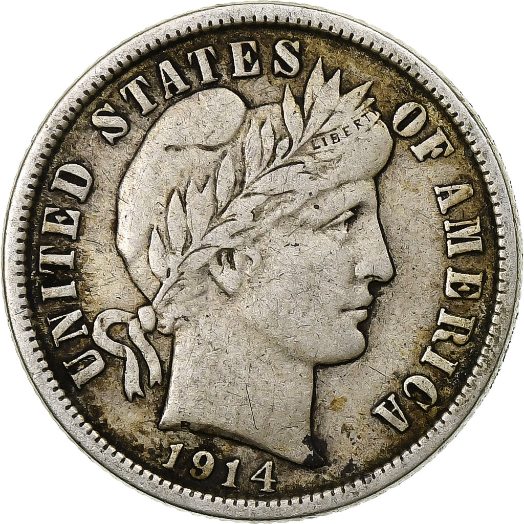 Stati Uniti, Dime, Barber, 1914, Philadelphia, Argento, MB+