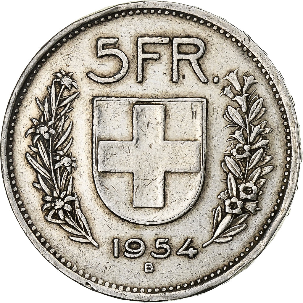 Suiza, 5 Francs, Herdsman, 1954, Bern, Plata, MBC