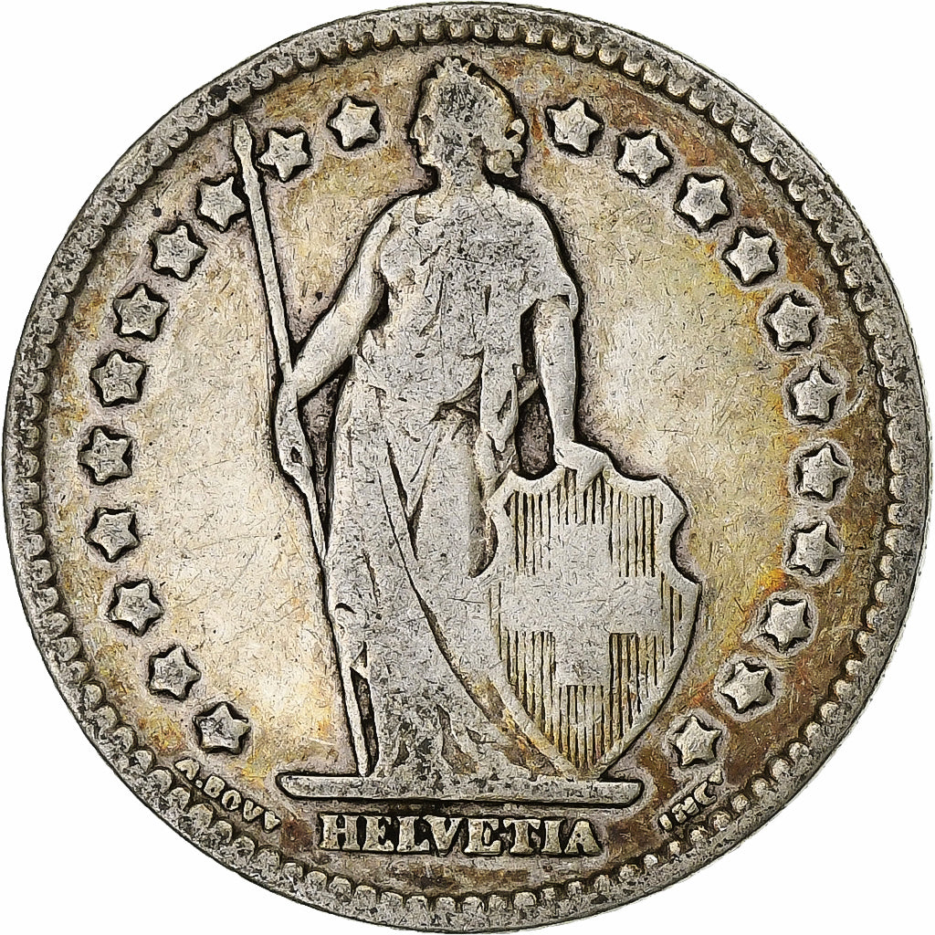 Suiza, Franc, Helvetia, 1913, Bern, Plata, BC+