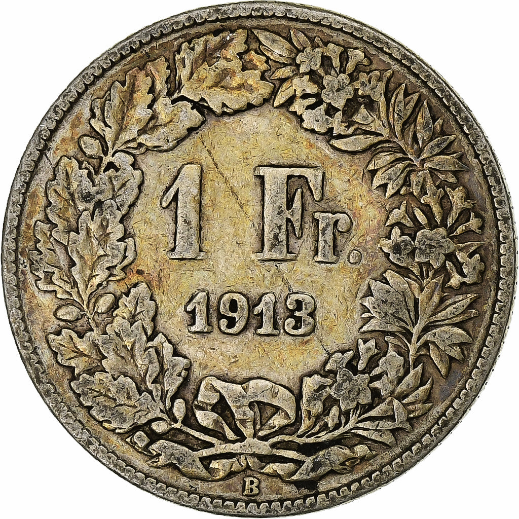 Suiza, Franc, Helvetia, 1913, Bern, Plata, BC+