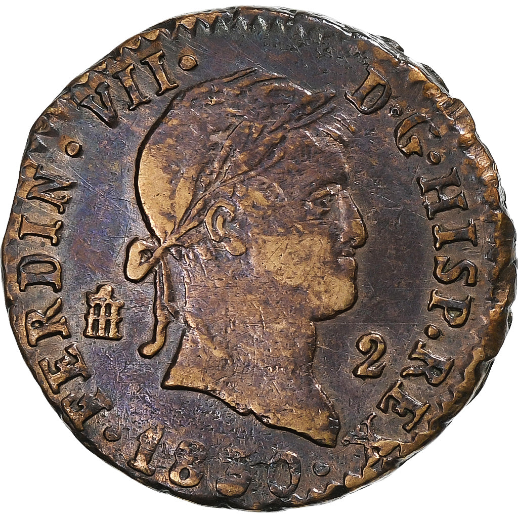 Spanien, Ferdinand VII, 2 Maravedis, 1830, Segovia, Kupfer, S+