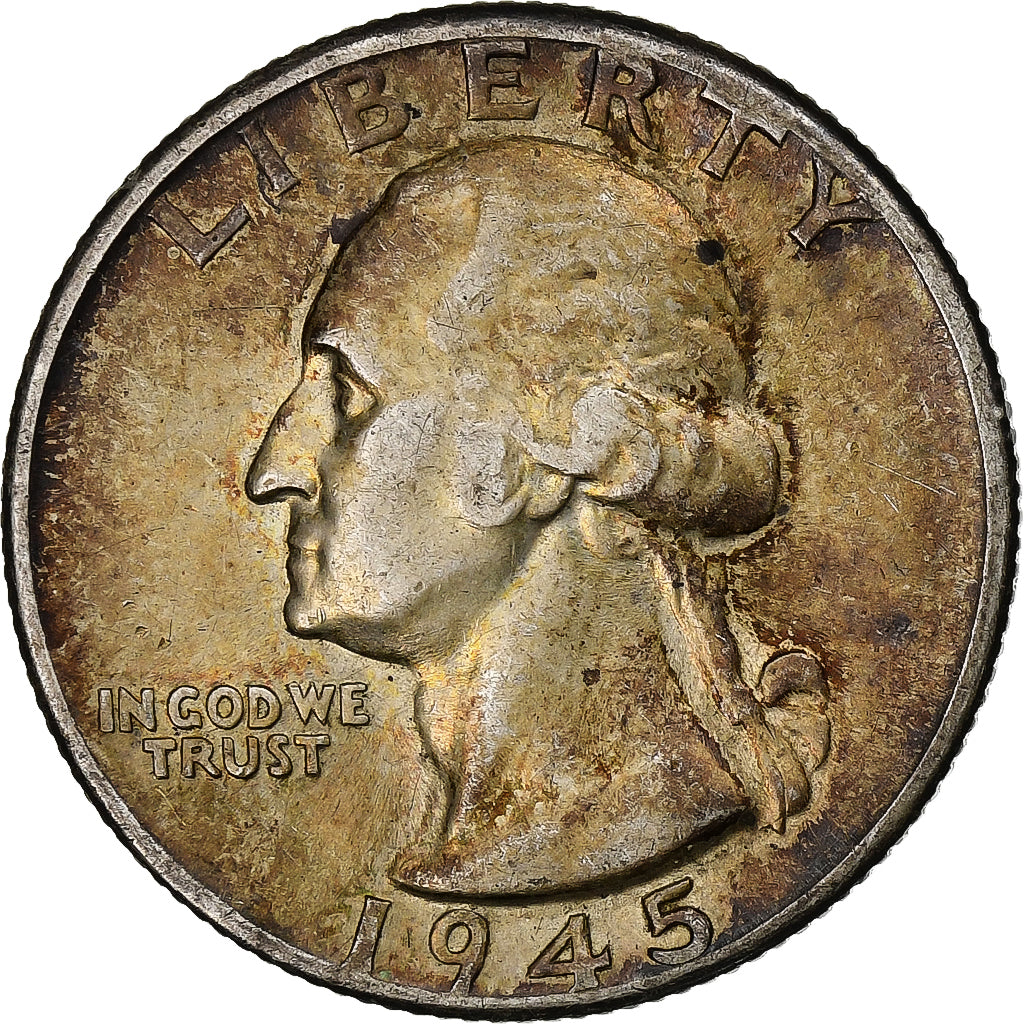 Stati Uniti, Washington Quarter, 1945, Philadelphia, Argento, MB+