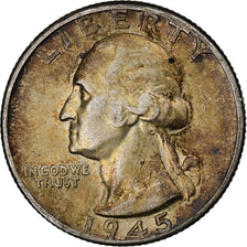 Stati Uniti, Washington Quarter, 1945, Philadelphia, Argento, MB+