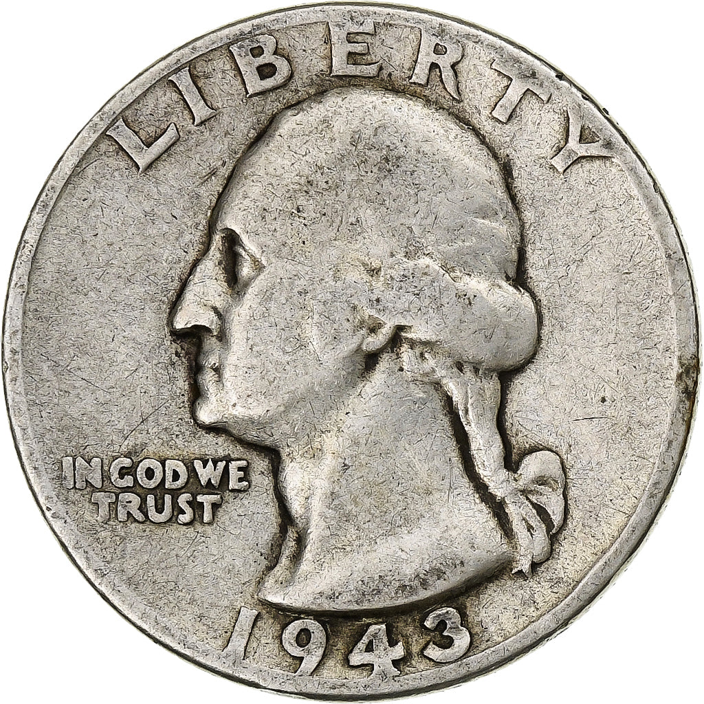 Estados Unidos, Washington Quarter, 1943, Philadelphia, Plata, BC+