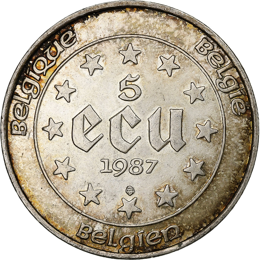 Bélgica, 5 Ecu, Charles Quint, 1987, Plata, EBC+