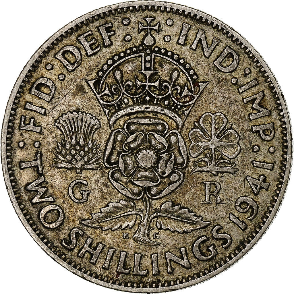 Grande-Bretagne, George VI, 2 Shillings, 1941, Londres, Argent, TB+