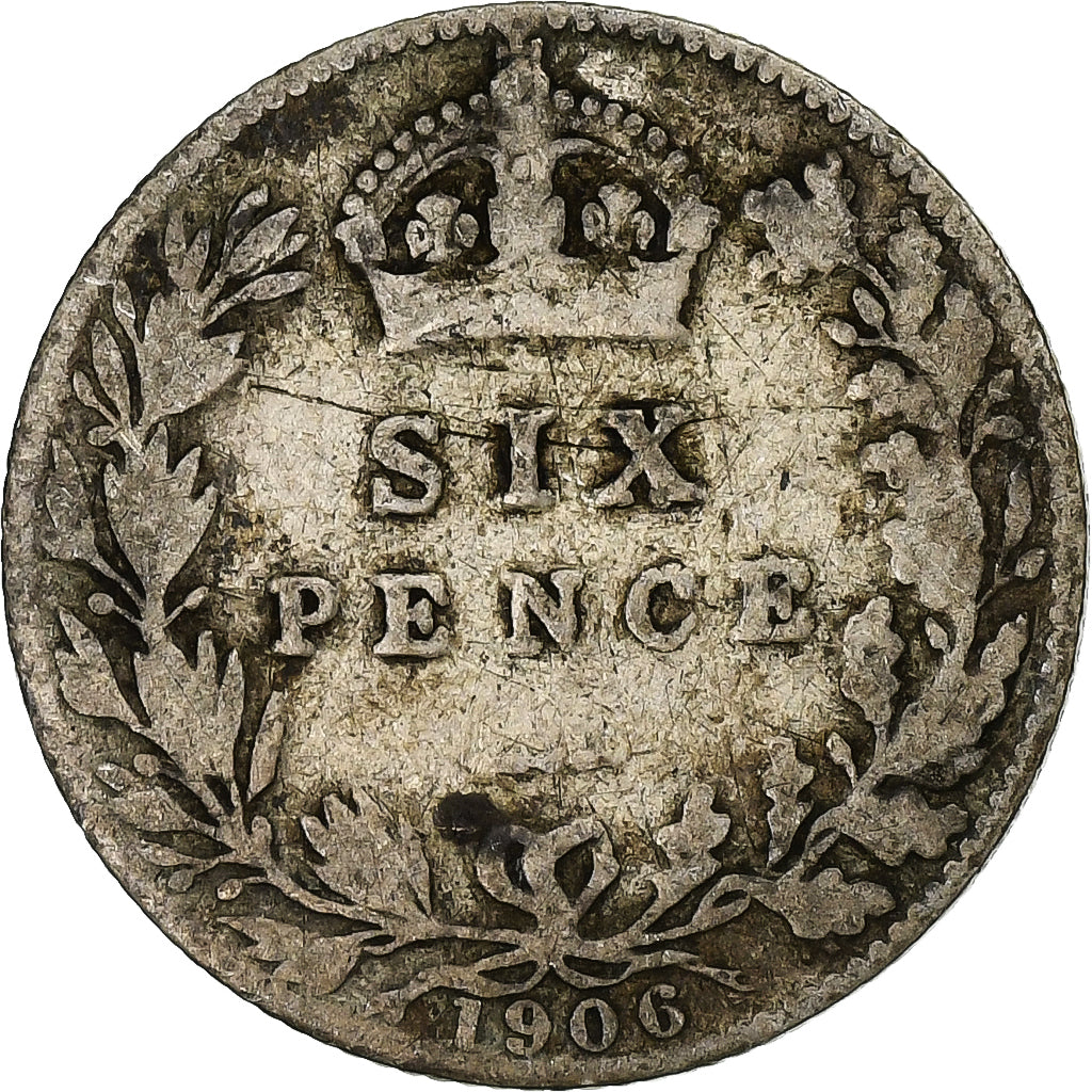 Grande-Bretagne, Edward VII, 6 Pence, 1906, Londres, Argent, TB