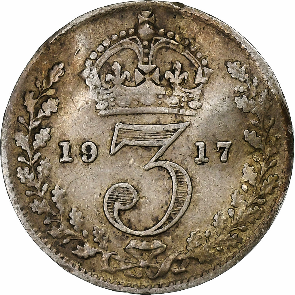 Grande-Bretagne, George V, 3 Pence, 1917, Londres, Argent, TB