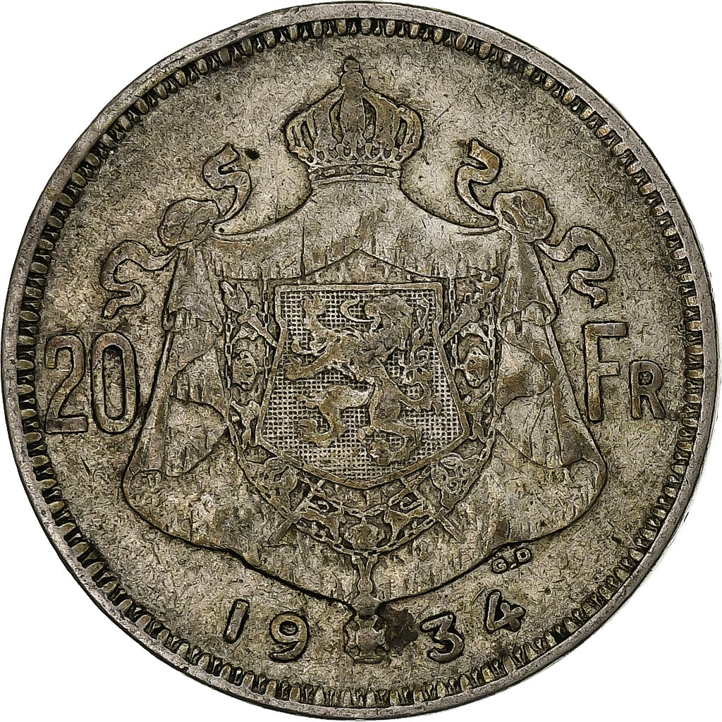 Belgien, Albert I, 20 Francs, 1934, Brussels, Silber, S