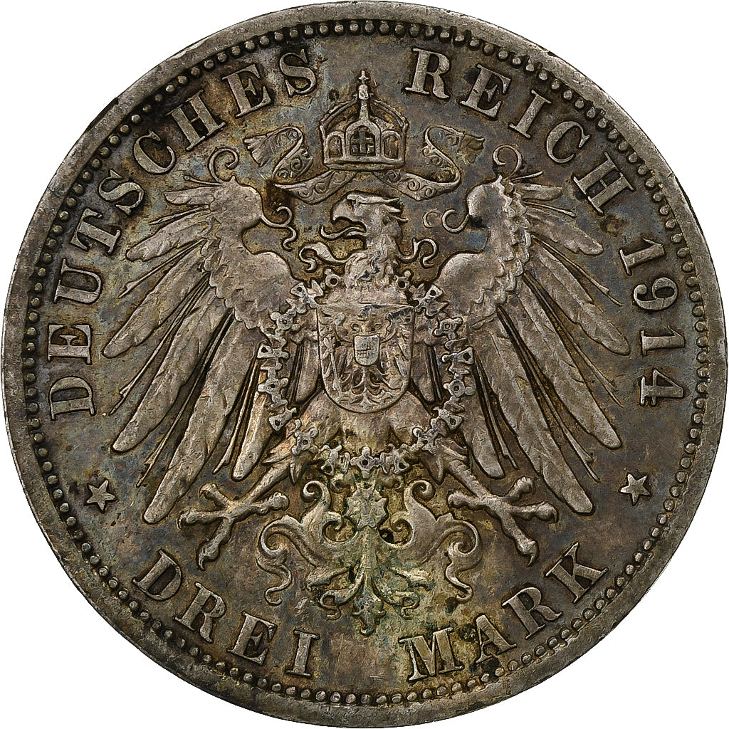 Kingdom of Prussia, Wilhelm II, 3 Mark, 1914, Berlin, Argento, BB+